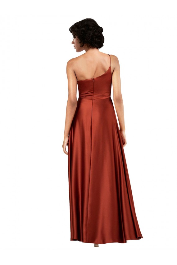 Purchase Long Sleeveless One Shoulder A-Line Silky Satin Burnt Orange Evening Dress Canada