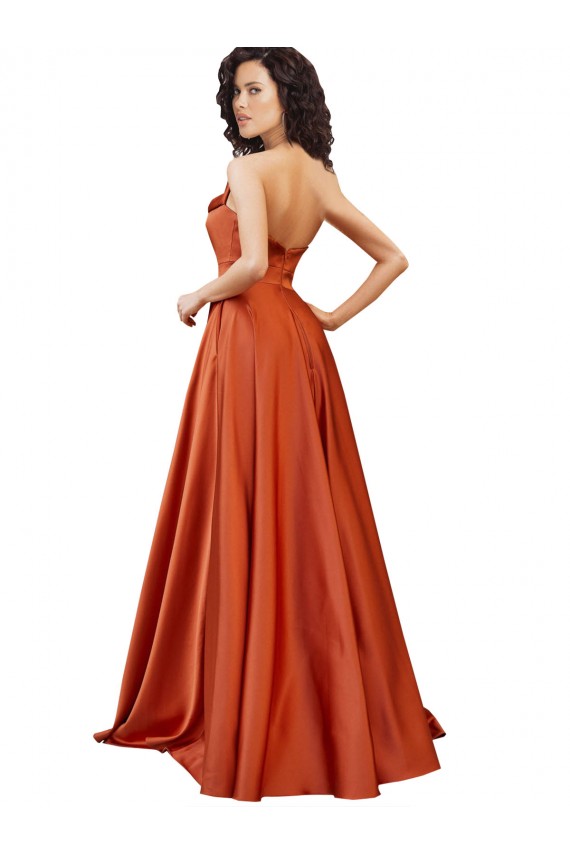Purchase Sweep Train Sleeveless Round Neck A-Line Silky Satin Evening Dress Canada