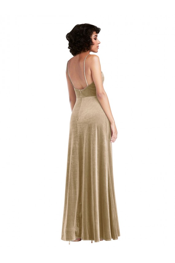 Purchase Long Sleeveless Square Neck A-Line Stretch Velvet Maxi Evening Dress Canada