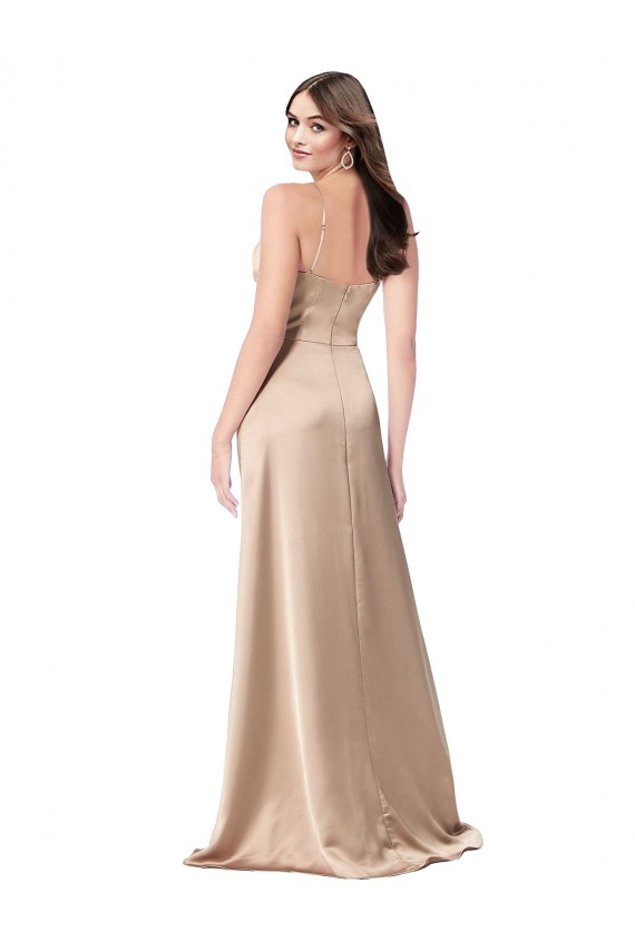 Purchase Long Sleeveless Spaghetti Straps A-Line Silky Satin Evening Gown Canada
