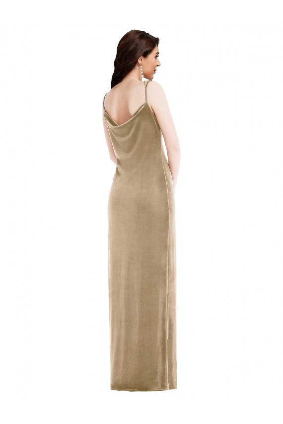 Purchase Long Sleeveless One Shoulder Sheath Stretch Velvet Champagne Maxi Evening Dress Canada