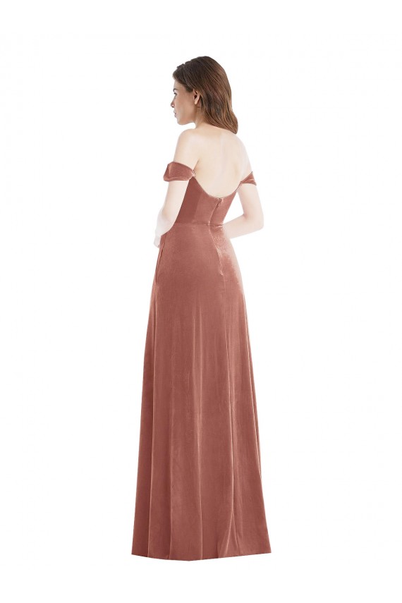 Purchase Long Sleeveless Off the Shoulder A-Line Stretch Velvet Maxi Evening Dress Canada