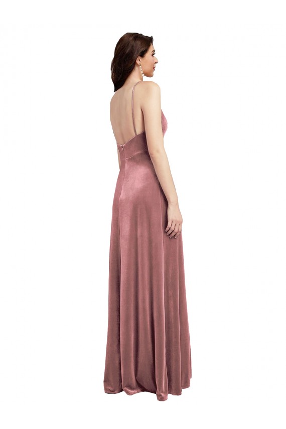 Purchase Long Sleeveless V-Neck A-Line Stretch Velvet Low Back Sexy Evening Dress Canada