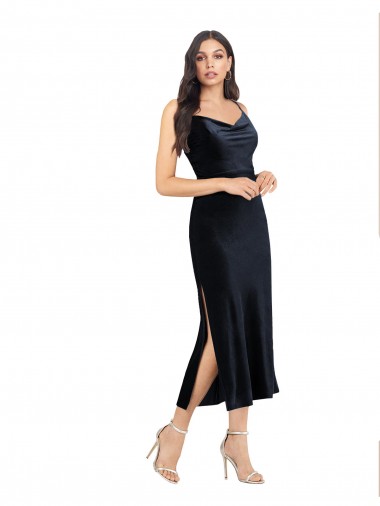Purchase Midi Length Sleeveless Cowl Neck Column Stretch Velvet Evening Dress Canada