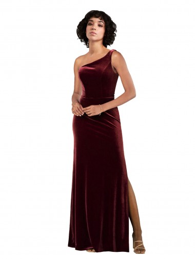 Purchase Long Sleeveless One Shoulder Column Stretch Velvet Sexy Evening Dress Canada