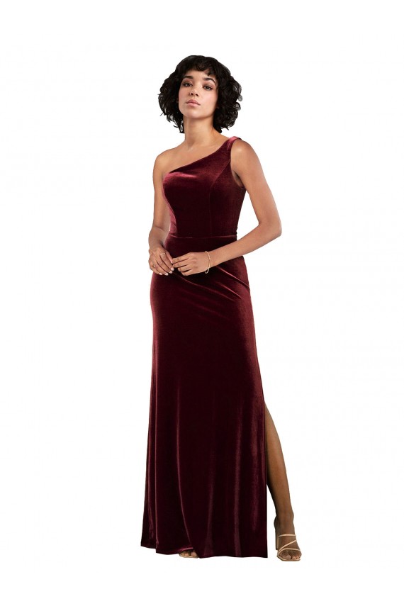 Purchase Long Sleeveless One Shoulder Column Stretch Velvet Sexy Evening Dress Canada