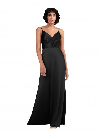 Purchase Long Sleeveless V-Neck Column Silky Satin Evening Dress Canada