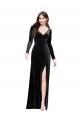 Purchase Long Long Sleeves V-Neck Column Stretch Velvet Evening Dress Canada