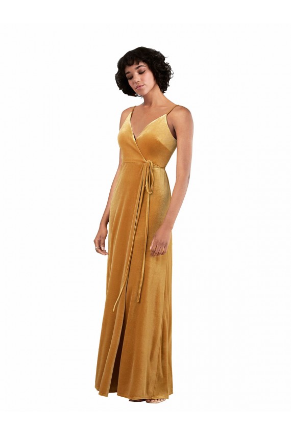 Purchase Long Sleeveless V-Neck Column Stretch Velvet Evening Dress Canada