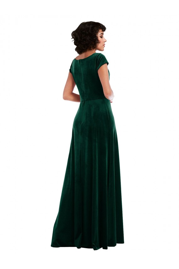 Purchase Long Cap Sleeves Cowl Neck A-Line Stretch Velvet Maxi Evening Dress Canada