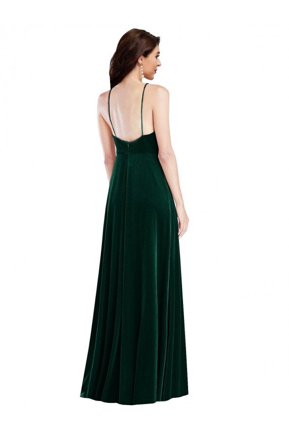 Purchase Long Sleeveless Halter Neck A-Line Stretch Velvet Maxi Evening Dress Canada