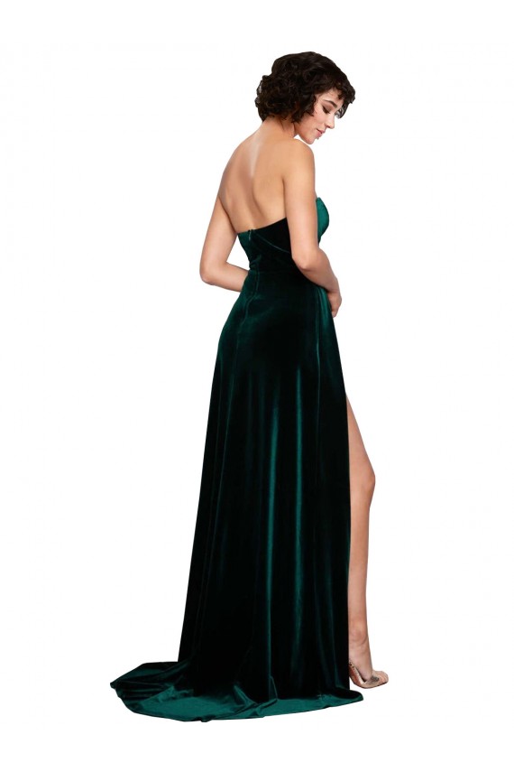Purchase Sweep Train Sleeveless Sweetheart A-Line Stretch Velvet Semi Formal Evening Dress Canada