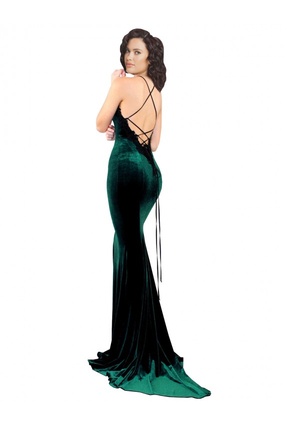 Purchase Sweep Train Sleeveless High Neck Mermaid Stretch Velvet Evening Dress Canada