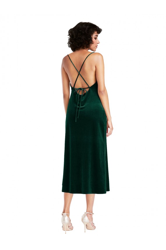 Purchase Midi Length Sleeveless Cowl Neck Sheath Stretch Velvet Dark Green Maxi Evening Dress Canada
