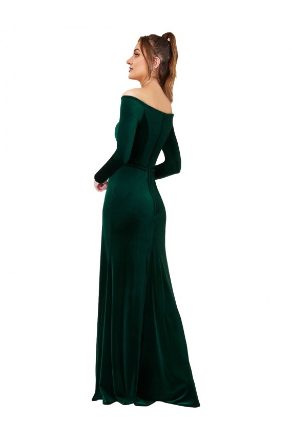 Purchase Long Long Sleeves Off the Shoulder Sheath Stretch Velvet Evening Dress Canada