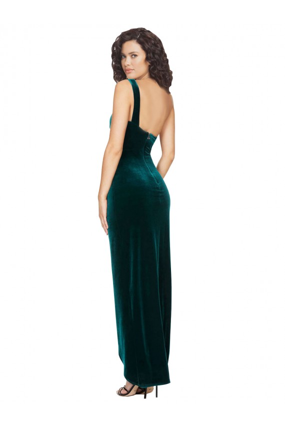 Purchase Long Sleeveless One Shoulder Sheath Stretch Velvet Semi Formal Evening Dress Canada