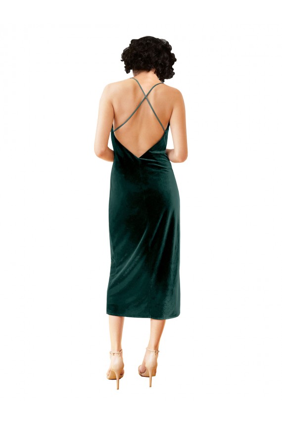 Purchase Midi Length Sleeveless Spaghetti Straps Sheath Stretch Velvet Evening Dress Canada