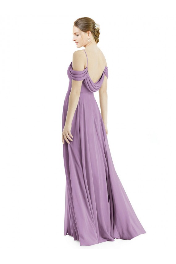 Purchase Long Sleeveless Off the Shoulder A-Line Chiffon Maxi Evening Gowns Canada