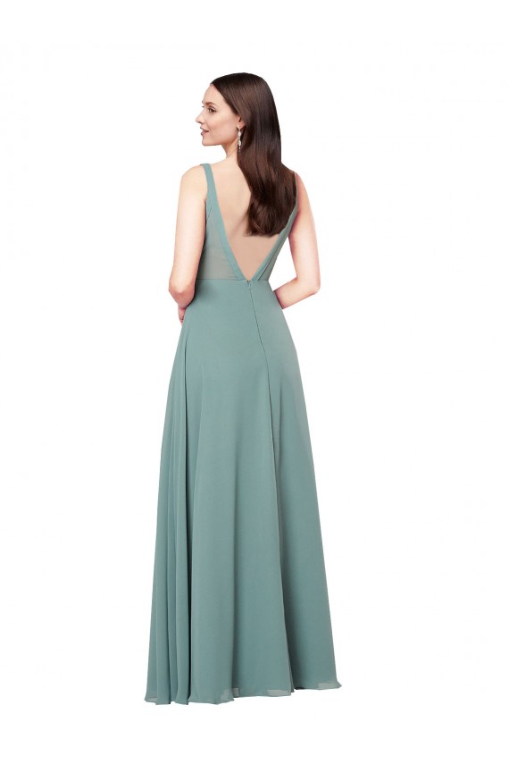 Purchase Long Sleeveless V-Neck Sheath Soft Chiffon Sexy Evening Dress Canada