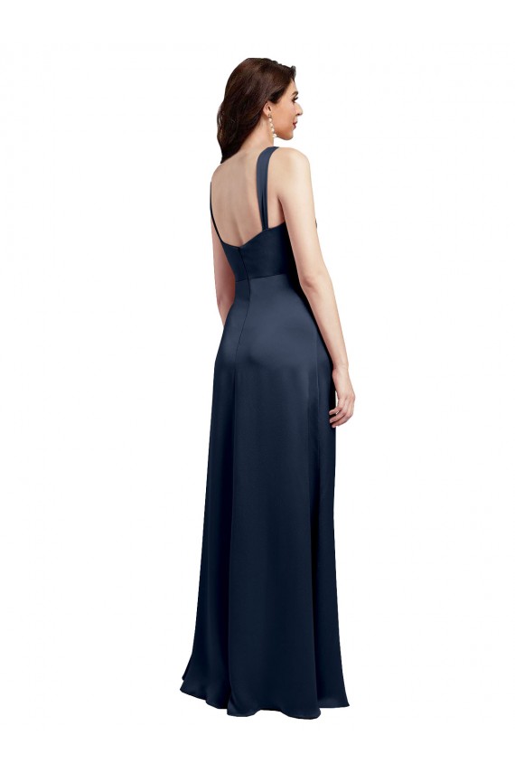 Purchase Long Sleeveless Cowl Neck A-Line Stretch Satin Evening Dress Canada