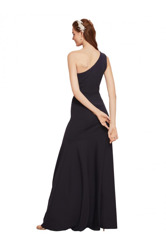 Purchase Long Sleeveless One Shoulder A-Line Stretch Crepe Dark Navy Evening Dresses Canada