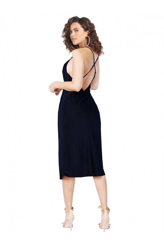 Purchase Midi Length Sleeveless Spaghetti Straps A-Line Silky Satin Evening Dress Canada