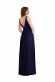 Purchase Long Sleeveless V-Neck A-Line Soft Chiffon Dark Navy Maxi Evening Dress Canada