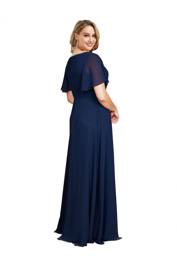Purchase Long Short Flutter Sleeves V-Neck A-Line Soft Chiffon Plus Size Evening Dress Canada