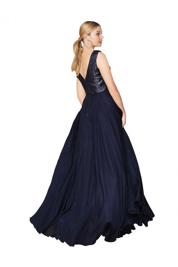 Purchase Long Sleeveless V-Neck A-Line Soft Chiffon & Sequin Semi Formal Evening Dress Canada