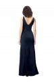 Purchase Long Sleeveless V-Neck A-Line Stretch Crepe Dark Navy Evening Dress Canada