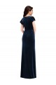 Purchase Long Flutter Sleeves V-Neck A-Line Stretch Velvet Dark Navy Maxi Evening Dress Canada