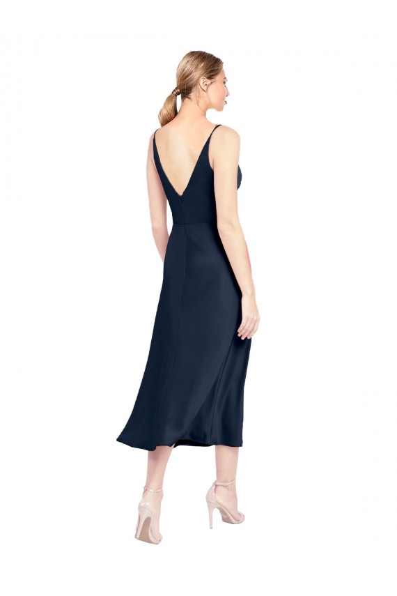 Purchase Midi Length Sleeveless V-Neck A-Line Stretch Satin Evening Dress Canada