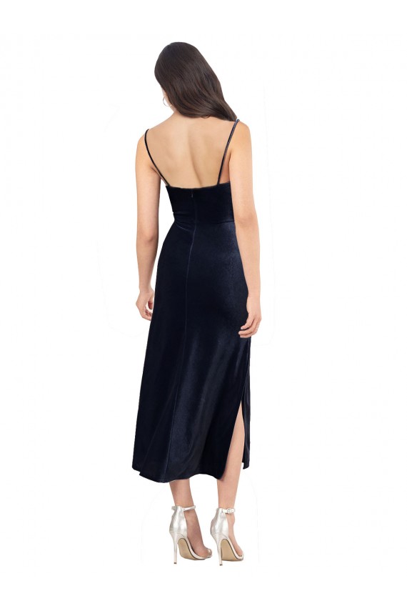 Purchase Midi Length Sleeveless Cowl Neck Column Stretch Velvet Evening Dress Canada
