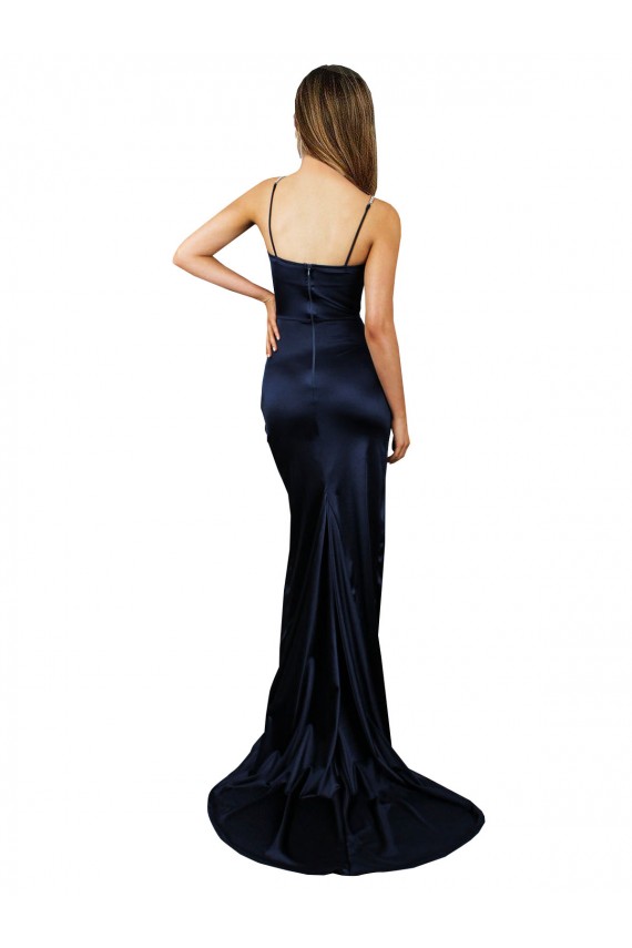 Purchase Long Sleeveless Sweetheart Mermaid Dark Navy Stretch Satin Sexy Evening Dress Canada