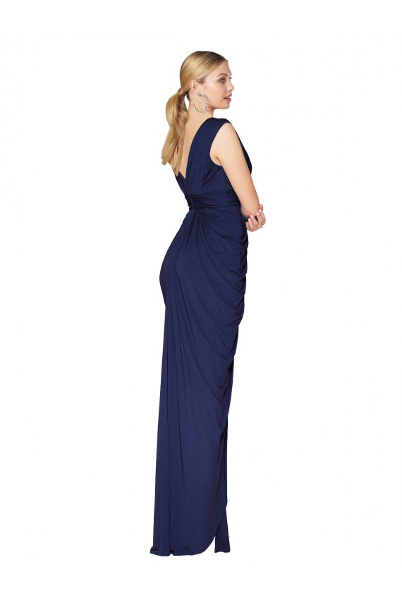 Purchase Long Sleeveless V-Neck Mermaid Soft Chiffon Dark Navy Sexy Evening Dress Canada