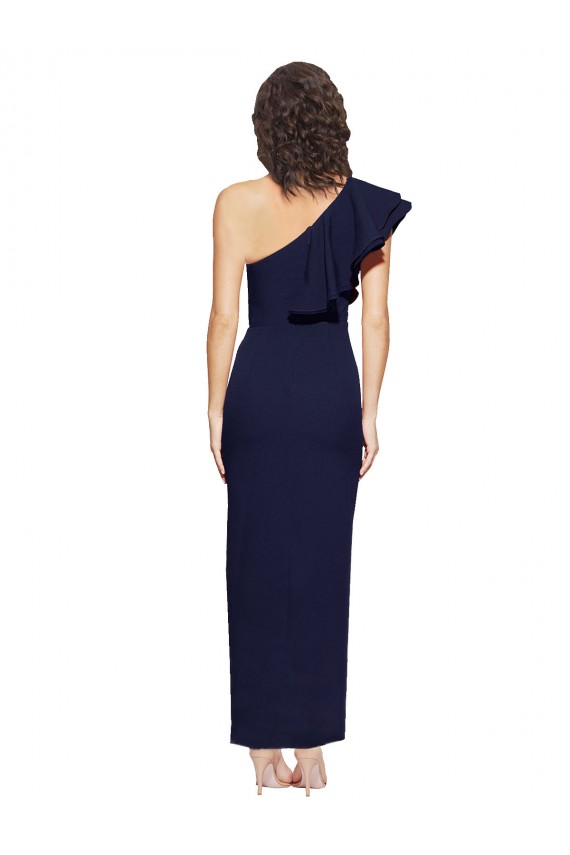 Purchase Long Sleeveless One Shoulder Sheath Stretch Crepe Dark Navy Evening Dress Canada