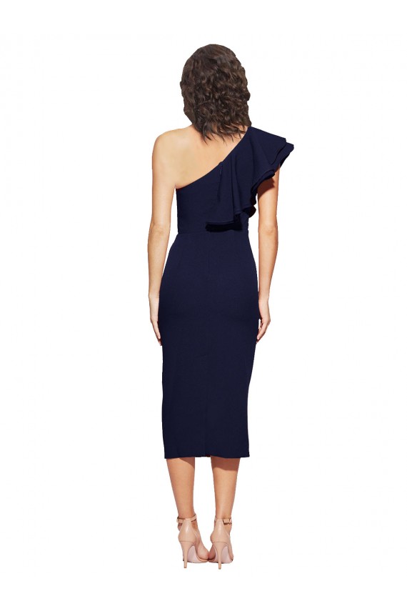 Purchase Midi Length Sleeveless One Shoulder Sheath Stretch Crepe Evening Dress Canada