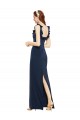 Purchase Long Sleeveless Scoop Neck Sheath Stretch Crepe Dark Navy Evening Dress Canada