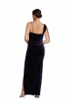 Purchase Long Sleeveless Spaghetti Straps Sheath Stretch Velvet Dark Navy Evening Dress Canada