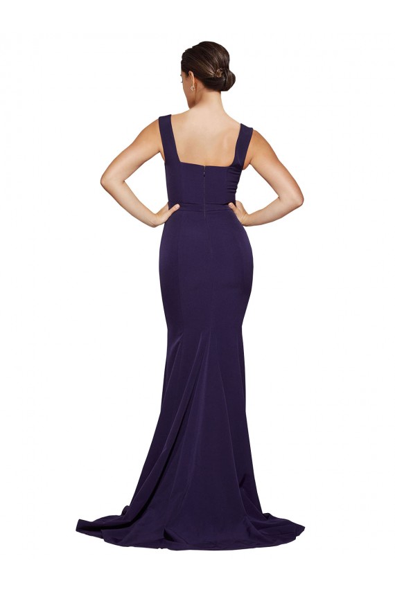 Purchase Sweep Train Sleeveless Square Neck Sheath Stretch Crepe Dark Navy Semi Formal Evening Dress Canada