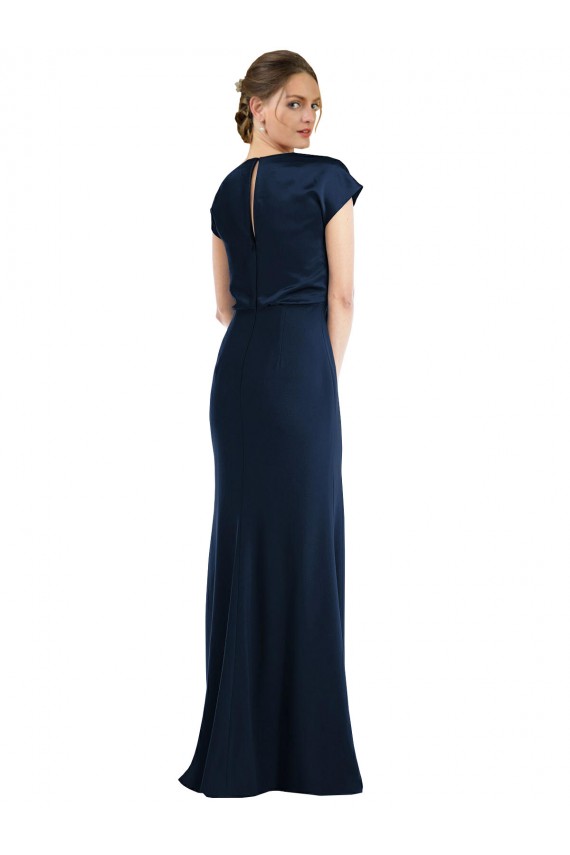 Purchase Long Cap Sleeves Off the Shoulder Trumpet Stretch Crepe Evening Dress Canada
