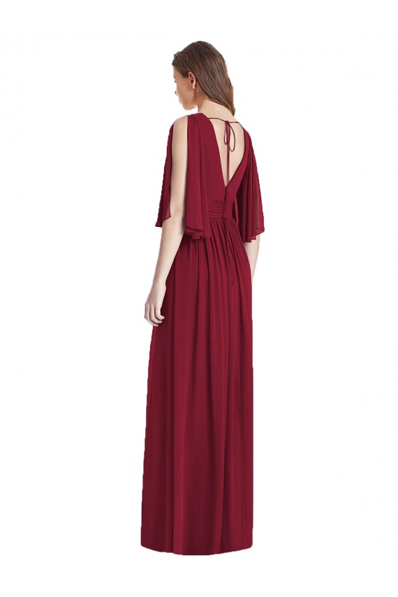 Purchase Long Sleeveless V-Neck Trumpet Soft Chiffon Tie Back Maxi Evening Dress Canada