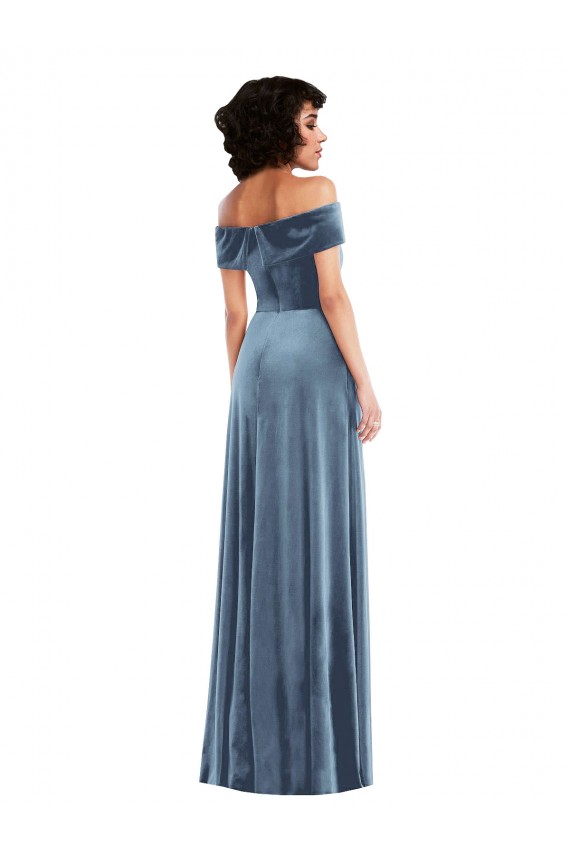 Purchase Long Sleeveless Off the Shoulder Stretch Velvet Maxi Evening Dress Canada