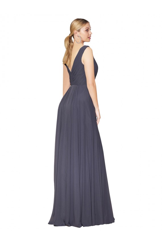 Purchase Long Sleeveless V-Neck A-Line Soft Chiffon V-Back Wedding Guest Dress Canada