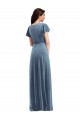 Purchase Long Flutter Sleeves V-Neck A-Line Stretch Velvet Dusty Blue Maxi Evening Dress Canada