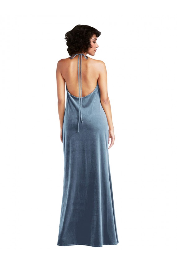 Purchase Long Sleeveless Cowl Neck Sheath Stretch Velvet Maxi Evening Dress Canada