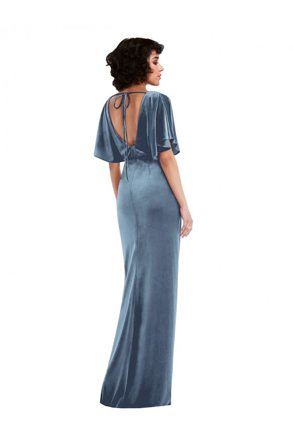 Purchase Long Flutter Sleeves Sheath Stretch Velvet Maxi Evening Dress Canada