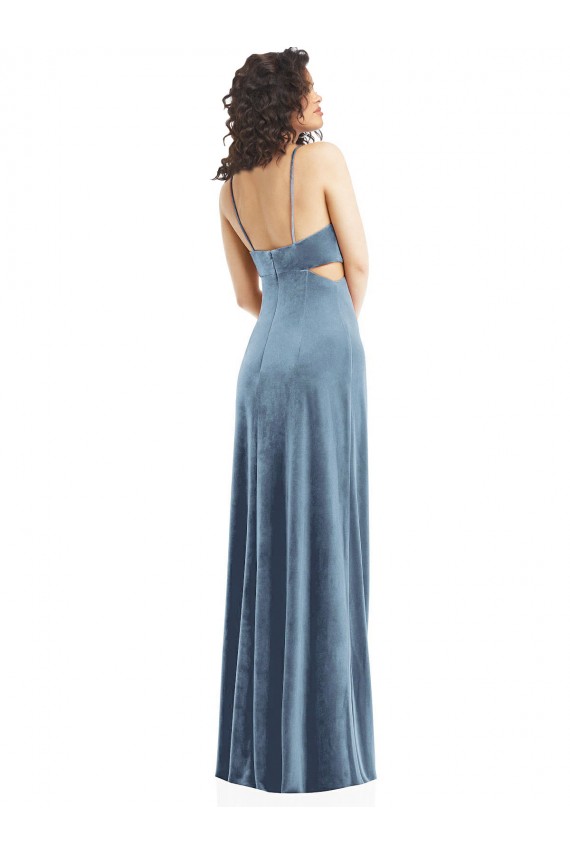 Purchase Long Sleeveless Square Neck Sheath Stretch Velvet Maxi Evening Dress Canada