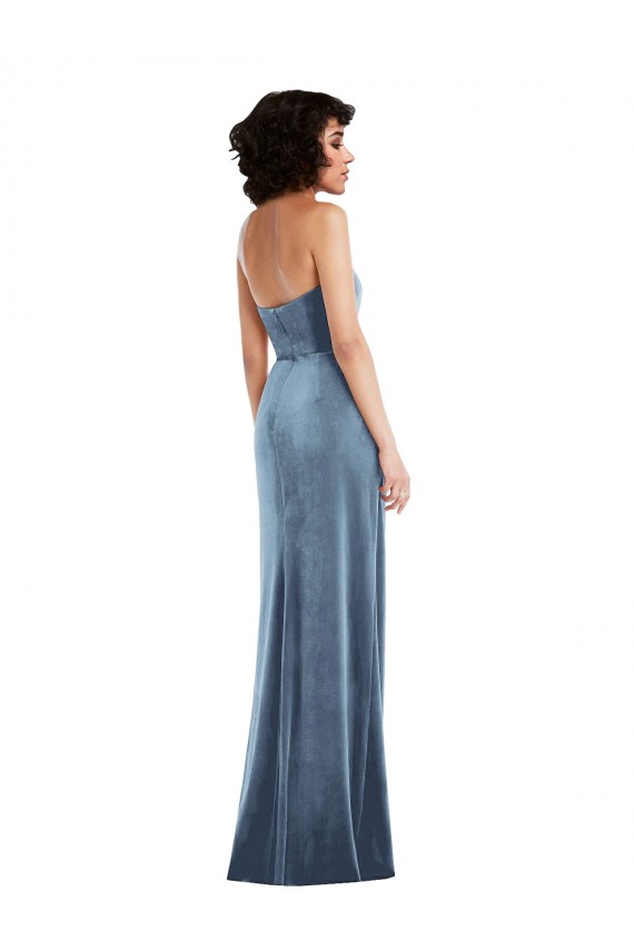 Purchase Long Sleeveless Strapless Sheath Stretch Velvet Maxi Evening Dress Canada