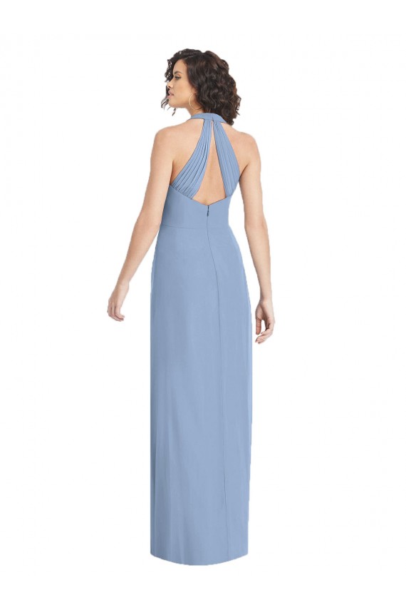 Purchase Long Sleeveless Halter Neck Trumpet Luxe Chiffon Evening Dress Canada